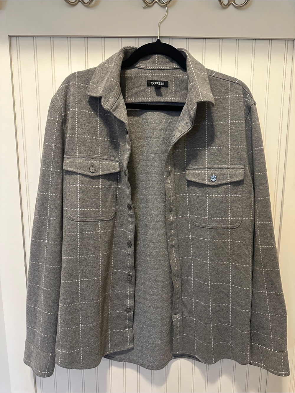 Express Gray Windowpane Shirt Jacket